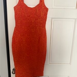 Zac Posen Vibrant Orange Midi Dress